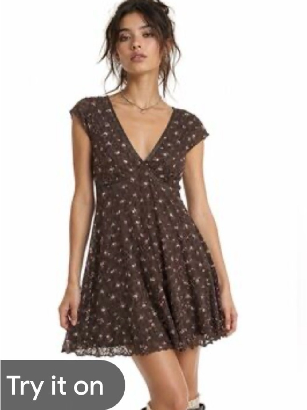 Baby doll mini brown lace dress size L. New w/tags